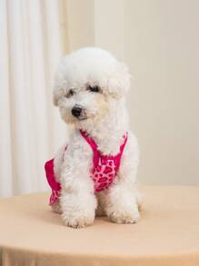 宠物狗花卉蕾丝装饰连体衣连衣裙，适合日常穿着，户外，摄影 - 玫紅色 - 查看 5