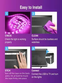 1条44键遥控多色变色LED灯带，USB供电，适用于卧室装饰、家居装饰、派对照明、节日装饰、生日、毕业、圣诞节装饰、家居圣诞礼物、圣诞装饰 - 黑色 - 查看 5