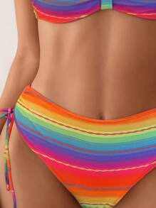 Set bikini pentru femei cu imprimeu curcubeu, costume de baie din două piese cu cupe cu sârmă și bretele ajustabile, țesătură din tricot elastic, festival de muzică, fund cu șnur, îmbrăcăminte de plajă de vară - Multicolor - Vizualizare 5