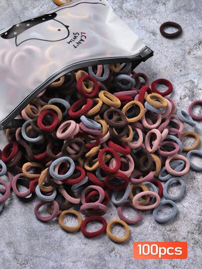 100个/套 小号女士发圈，黑色、彩色、咖啡色，高弹力发圈，马尾辫发圈，橡皮筋发圈，发绳，发圈，运动发饰，头饰，弹力发带