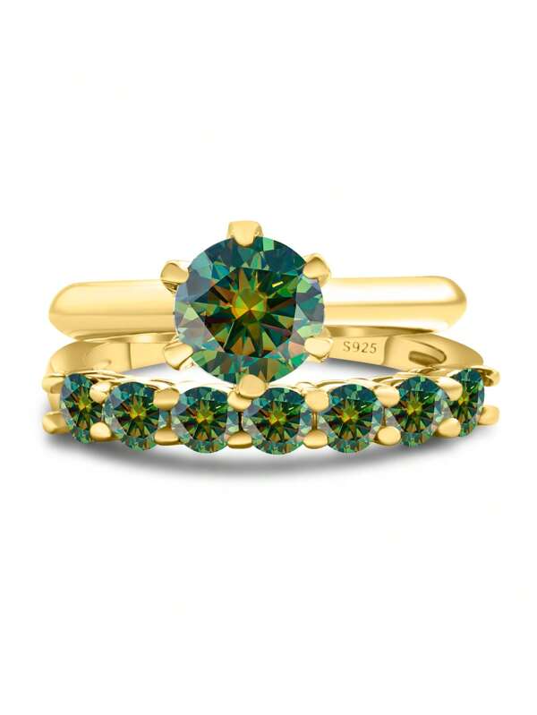 Anillos apilados de diamantes de moissanita elegantes con una base de plata esterlina 925 de estilo personalizado, detalles exquisitos, anillos de boda y regalos de cumpleaños.
