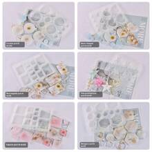 1 Bộ 6 Khuôn Nhựa Silicon Hình Tròn/Mặt Trăng/Trái Tim/Hình Vuông/Ngũ Giác/Lục Giác, Trang Sức Mặt Dây Chuyền Bông Tai DIY, Khuôn Làm Thủ Công Nhiều Hình Dạng Cho Phụ Kiện Hàng Ngày Cá Nhân Hóa - Khuôn mặt dây chuyền hình học - Xem 1