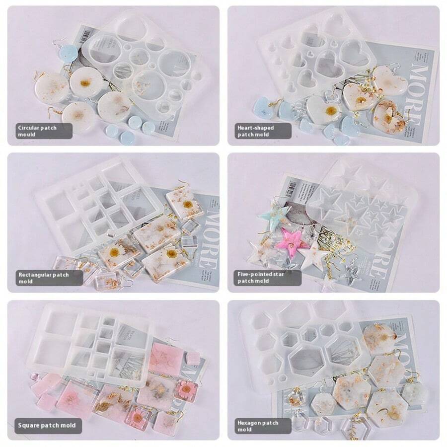 1 Bộ 6 Khuôn Nhựa Silicon Hình Tròn/Mặt Trăng/Trái Tim/Hình Vuông/Ngũ Giác/Lục Giác, Trang Sức Mặt Dây Chuyền Bông Tai DIY, Khuôn Làm Thủ Công Nhiều Hình Dạng Cho Phụ Kiện Hàng Ngày Cá Nhân Hóa - Khuôn mặt dây chuyền hình học - Xem 1