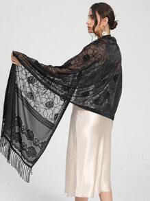 1pc Delicate Embroidery Flower Pattern Square Scarf With Ruffle Edge, Versatile Elegant Women Neckerchief - Multicolor - View 15