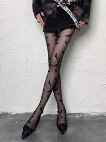 1 Piece Women's Sheer Printed Bow Design Pantyhose, Thin Tights For Spring/Summer
