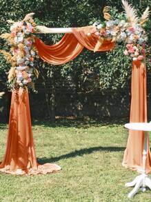 1/2pcs Orange Red Polyester Wedding Valance, Wedding Archway Fabric, Birthday Party Background Decoration, Wedding Party Bridal Shower Decor Room Decoration Supplies, Stair Fence Decor, Chair Back Decoration, Sheer Mesh Door Curtain, Gauze Table Runner, Table Cover, Banquets Party Supplies