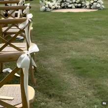 1pc White Satin Ribbon Bow Chair Ribbon, Pure White Decorative Ribbon Wedding Aisle Decorative Pendant, Event Party Wedding Chair Decoration, White Satin Elegant Ribbon Bench Bow With Long Tail, Wedding Banquet Chair Back Flower Bow Silk Scarf, Used For Bridal Shower, Reception, Wedding Ceremony, With Long Tail - Multicolor - View 7