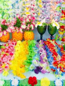 10/20/30/40pcs/Set Colorful Hawaiian Flower Leis, Tropical Flower Garlands, Suitable For Hawaiian Theme Parties, Beach Luau Parties (Random Colors) - Multicolor - View 8