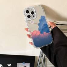 A Phone Case With Dreamy Cloud & Moon Print. Camera-Protected,Shock-Absorbing,Stylish And Unique Cloud-Moon Mirror Perfect For On-The-Go Makeup Touch-Ups,Mirror Phone Protective Case Can Be Used As A Makeup Mirror Compatible With Iphone16/7/8/11/12/13/14/15/X/XR/Xs/Plus/Pro/Pro Max/SE2/16e