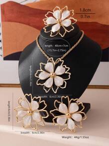 Enamel Drip Floral Design Necklace, Ring And Earrings Set, Elegant And Fashion Accessories Suitable For Gifts, Parties And Daily Wear - Mauve Purple - View 7