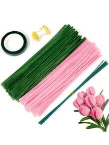 375 件扭结工艺套件,DIY 手工艺术品 - 包括 200 件扭结、2 根热胶棒、150 件绒球、1 条花园胶带、1 张迷你卡片、10 颗小珍珠、10 根纸包铁丝,适用于母亲节花束、情人节礼物、毕业礼物、婚礼和生日 - 鬱金香多色花束 - 查看 5