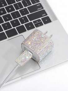 5pcs/Set Rhinestone Decor Charger Cover And Data Cable Protector Set, Charging Adapter Cover Compatible With Apple 18W/20W Fast Charger, Compatible With Iphone 16/15 Series Charger Protector