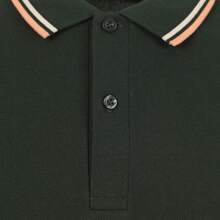 Fred Perry Men's Casual Business Contrast Striped Trim Outdoor Polo Shirt, Summer - Night green / warm grey / light rust - View 3