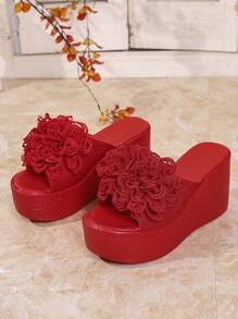 Women's Rivet Strap Transparent Fashion High Waterproof Platform Wedge Sandals - Red - View 8