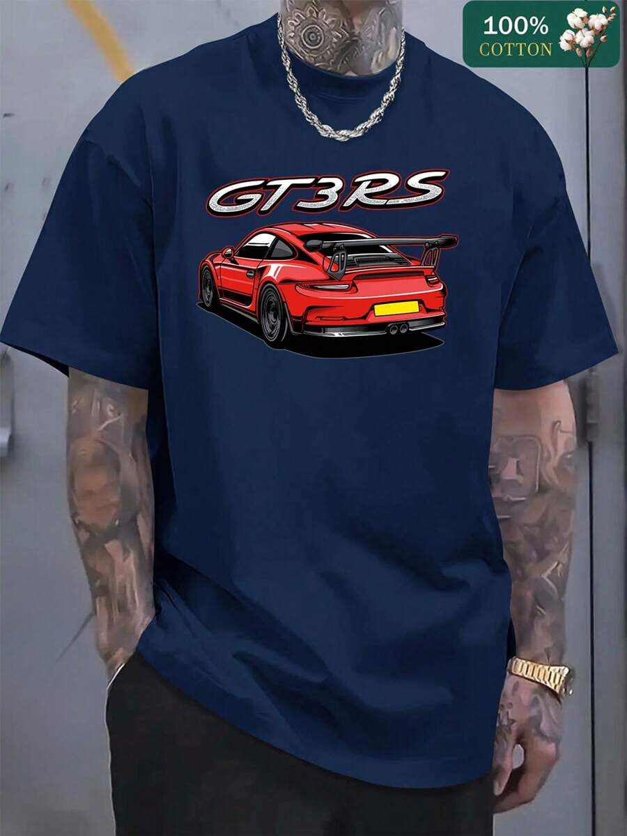 Unisex 100% Cotton Porsche 911 GT3 RS Graphic T - Shirt - 藏蓝色 - 查看 1