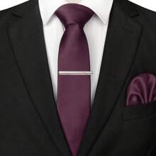 3-Piece Set: 2.36inch(6cm) Narrow Tie, Pocket Square, Tie Clip, Classic Combination, Men's Slim Fit Solid Color Silk Jacquard Tie Set, Suitable As Men's Gift, Suitable For Formal Occasions Such As Parties, Weddings, And Photo Shoots