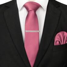 3-Piece Set: 2.36inch(6cm) Narrow Tie, Pocket Square, Tie Clip, Classic Combination, Men's Slim Fit Solid Color Silk Jacquard Tie Set, Suitable As Men's Gift, Suitable For Formal Occasions Such As Parties, Weddings, And Photo Shoots