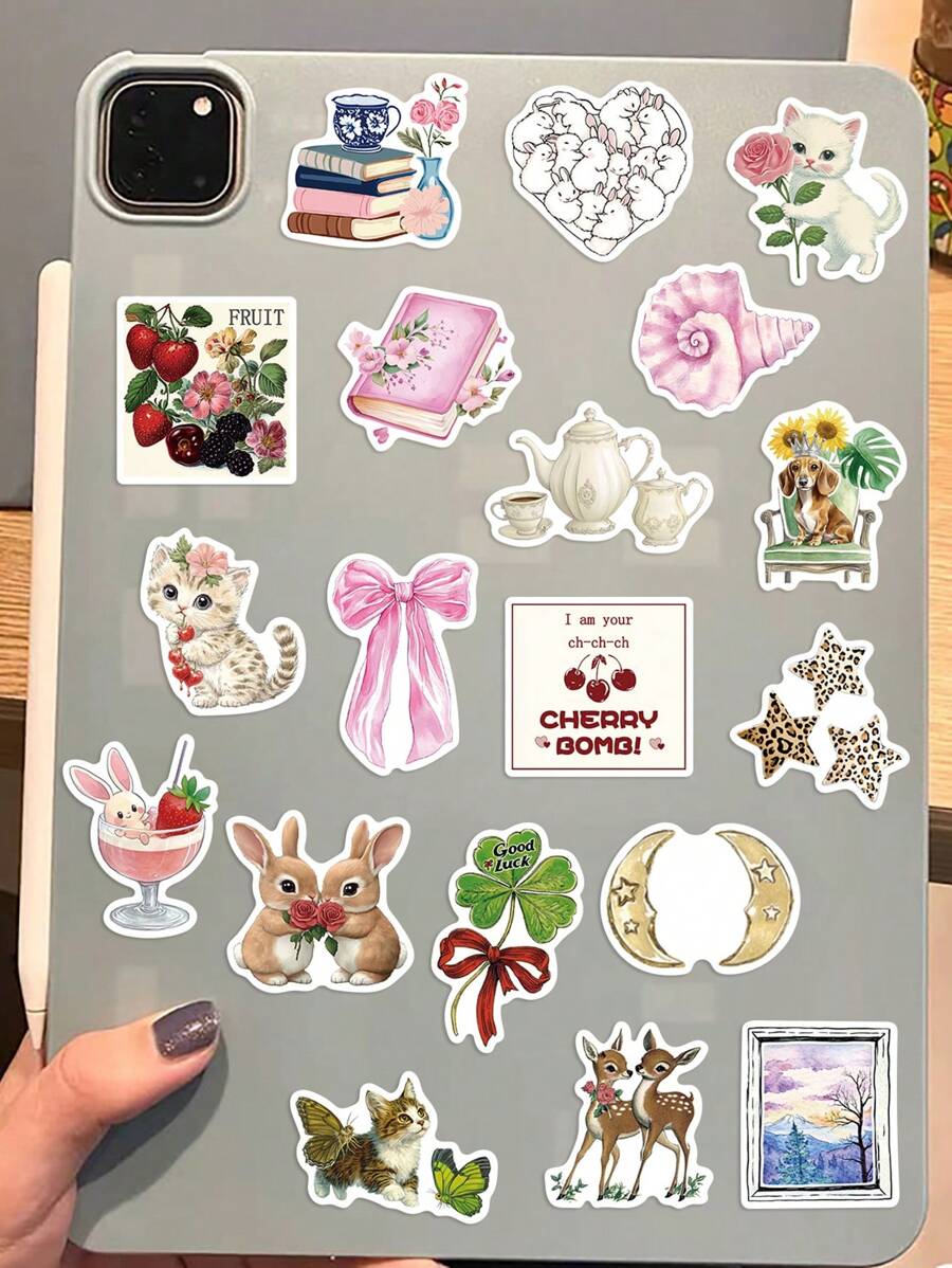 50 张 Y2K 女孩美学贴纸、可爱粉色女孩贴纸、青少年防水乙烯基贴纸、笔记本电脑贴纸包、水瓶、电脑、手机、汽车贴纸和贴花 - 彩色 - 查看 1