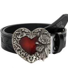 1pc Men/Women Retro Rose & Heart Engraved Buckle Leather Belt, Personalized Casual Waist Belt Suitable For Jeans, Ideal For Teen, Summer, Casual, Outdoor, Athletic, Vacation, Travel, Graduation, Birthday, Daily Wear