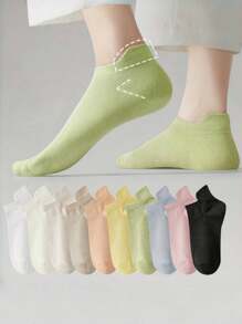 5pcs/7pcs/10pcs Pack Women Solid Color Versatile Daily Lace Openwork Casual Ankle Socks
