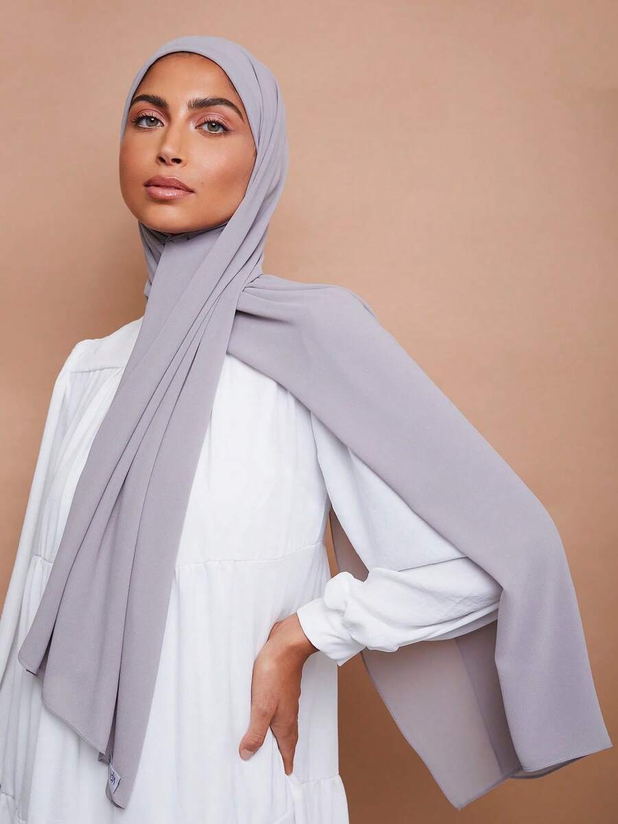 1pc Women's Casual Chiffon Headscarf Hijab - 灰紫色 - 查看 1