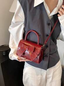 迷你手提包，夏季新款休闲个性时尚蝴蝶结托特包，单肩包，顶部手柄方形包，简约斜挎包，户外购物女包，化妆包