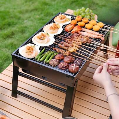 [Portable Iron BBQ Grill] 1pc Portable Foldable BBQ Grill - Iron Construction, Compact & Convenient Design - For Outdoor Picnic Garden Terrace Camping Trip Small For Outdoor Camping Hiking Picnics Traveling