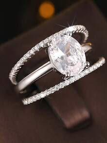 Newsoul Juego de 3 anillos románticos y elegantes de plata de ley 925, con alto brillo, anillos de compromiso con diseño de amor, regalo de San Valentín para novia, joyería fina para dama