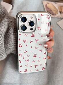 1 szt. galwanizowane żywiczne etui na telefon z kokardą wiśniową, koreański styl, kompatybilne z 'em, kompatybilne z serią 16/15/14/13, minimalistyczny design