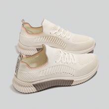 LINGWUZHE Giày màu be cho nữ 2025 Giày mùa hè Giày thể thao ngoài trời mới cho nữ Giày chạy bộ đường trường bề mặt lưới thoáng khí và nhẹ, Giày thể thao thoải mái Giày nữ - Màu be - Xem 16