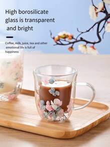 Tasse en verre avec poignée et fleurs séchées, Mug à café avec poignée, Tasse à thé au lait avec poignée, Verre à eau, Un choix de cadeau idéal ! Retour à l'école