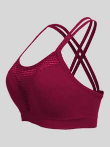 1pc Seamless Breathable Wireless Lace Supportive Adjustable Lift Yoga Sleep Wireless Bra For Plus Size Women - Burgundy - View 6