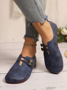 新款软底平跟乐福鞋，舒适百搭一脚蹬休闲奶奶鞋，欧美风格 - 藏蓝色 - 查看 8