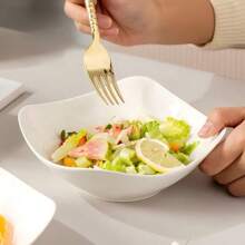 4pcs/8pcs 7.8 Inch White Salad Bowl And Plate Set, Reusable Plastic Bowls And Plates For Cold Dishes, Hot Food, Dessert, Party Food, Stackable Storage, Suitable For Family Gatherings, Hotels, Microwave Friendly, Outdoor RV/Camping Picnics, Lightweight, Collapsible, Reusable, Foldable Summer Wedding Tableware,School Supplies