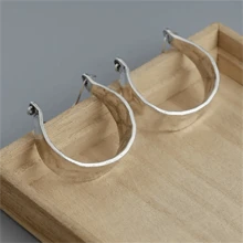 1 对复古手工锤纹圆形环形耳环，波西米亚风格时尚珠宝礼物，适合女性 - 銀色 - 查看 5