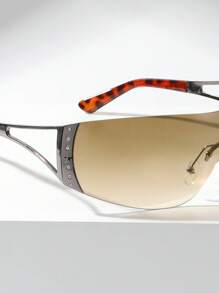 1 Pair Women's Metal Enclosed Y2K Sporty Minimalist Futuristic Fashion Fashion Glasses, Suitable For Outdoor, Camping, Holiday Gift - 棕色 - 查看 4