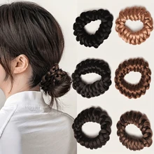 2pcs Retro Style Braided Elastic Hair Buns - Made Of Polyester And Spandex Blend, Multi-Color, Hair Accessories For Women With Short Hair, Perfect For High Buns, Suitable For Casual Daily And Travel Wear
