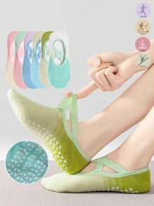 1/3/5/6/10 双女款渐变色防滑硅胶普拉提初学者地板袜、运动踝袜、室内成人专业瑜伽袜 - 彩色 - 查看 3