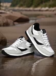 男士 PU 系带休闲时尚运动平底鞋，适合日常休闲运动外出 - 灰色 - 查看 3