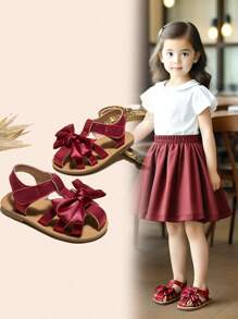 Toddlers' Simple Red Sandals With Bow Decor