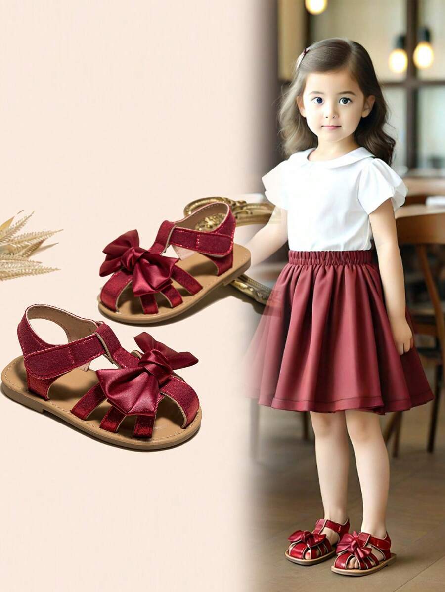Toddlers' Simple Red Sandals With Bow Decor
