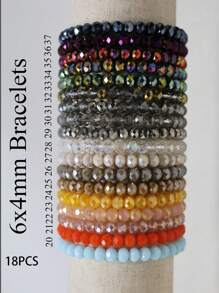 11-22 pièces/set Bracelet élastique bohème style coloré avec perles en cristal de verre, convient pour les vacances et les cadeaux pour la famille et les amis