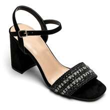 Summer Fashion Versatile Rhinestone Decor High Heel Sandals - Black - View 1