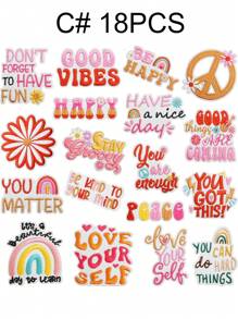 1 Set Of 16/18/30pcs Inspirational Quotes English Letters Embroidered Patches Cute Cartoon Clothing Decorative Cloth Stickers DIY Iron On Patches Sew Ornament Badge Applique Suitable For Backpacks, Jeans, Jackets, T-Shirts, Dresses, Etc - Multicolor - View 17