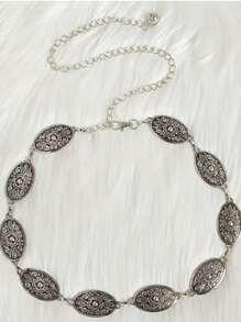 1pc Women's Vintage Engraved Buckle Distressed Metal Waist Belt, Suitable For Western Style Jeans - Silver - View 14