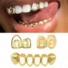 THATBOY Set de 3 joyas de rapero de moda estilo hip hop personalizadas, grillz de cobre con circonita hueca, un regalo genial para hombres y mujeres