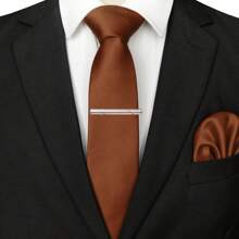 3-Piece Set: 2.36inch(6cm) Narrow Tie, Pocket Square, Tie Clip, Classic Combination, Men's Slim Fit Solid Color Silk Jacquard Tie Set, Suitable As Men's Gift, Suitable For Formal Occasions Such As Parties, Weddings, And Photo Shoots