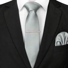 3-Piece Set: 2.36inch(6cm) Narrow Tie, Pocket Square, Tie Clip, Classic Combination, Men's Slim Fit Solid Color Silk Jacquard Tie Set, Suitable As Men's Gift, Suitable For Formal Occasions Such As Parties, Weddings, And Photo Shoots