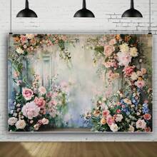 2D Floral Polyester Backdrop Banner, Multipurpose Photo Background With Spring Flowers, Suitable For Wedding, Birthday, Anniversary, Christening, Graduation - 1PCS - View 4