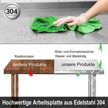 QEENTOE 304 Edelstahl Arbeitstisch Küchentisch Edelstahltisch Gastro Tisch + Aufkantung - Silber - Übersicht 4